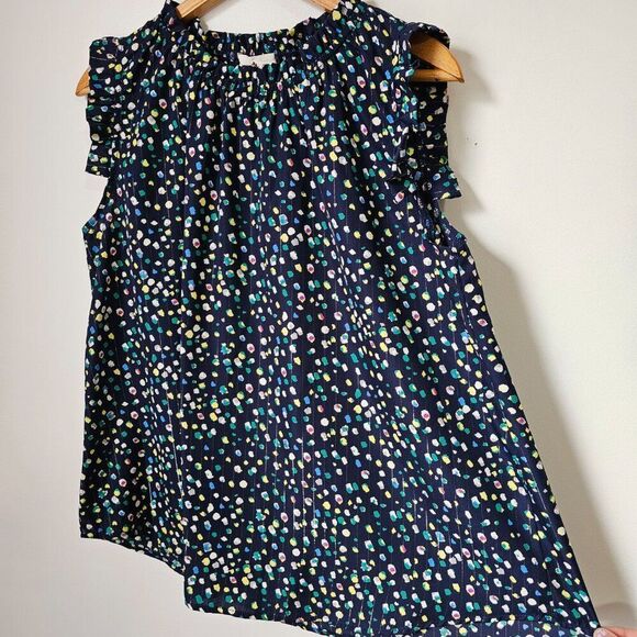 EUC LIKE NEW BETSEY'S BOUTIQUE SHOP SPECKLED MOCK NECK RUFFLE EDGES TANK TOP SM - Picture 1 of 15